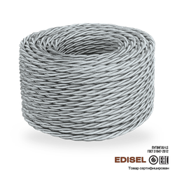 Витой ретро провод 3х1.5 серебристый шелк бухта