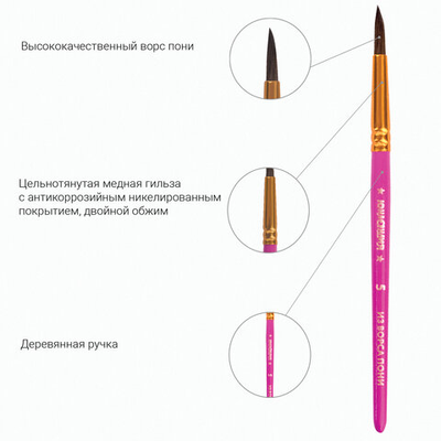 Кисти ЮНЛАНДИЯ, набор 3шт. (из ворса пони круглые № 3, 4, 5)