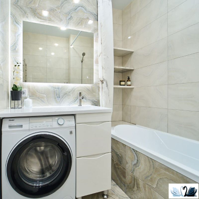 Плитка  Березакерамика Камелот светло-серый 30 х 60 см под оникс. Реальное фото. Интерьер ванной