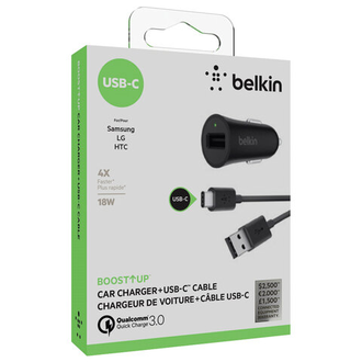 Зарядное устройство автомобильное BELKIN, кабель Type-C 1,2 м, серое, F7U032bt04-BLK