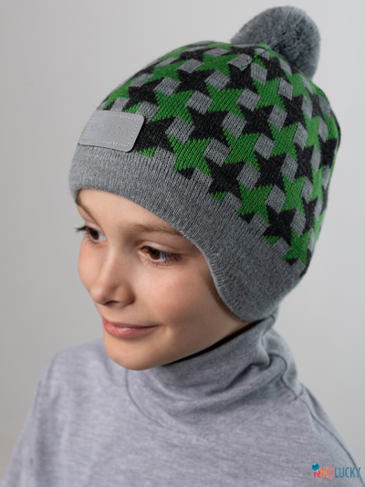 Шапка  21201-07, цвет серый,зеленый р. 54-56