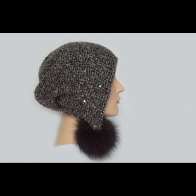 Серая женская шапка ушанка с помпонами Vizio 6444 Италия