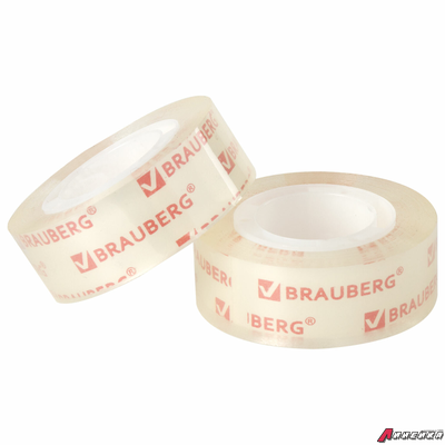 Клейкие ленты 19 мм х 33 м КРИСТАЛЬНЫЕ, BRAUBERG, КОМПЛЕКТ 2 шт., европодвес. 227261