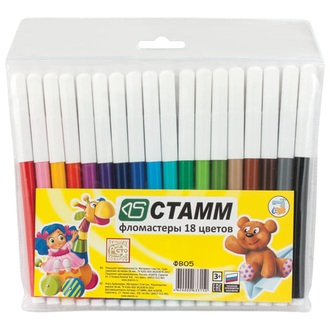 Фломастеры СТАММ "Веселые игрушки", 18 цветов, вентилируемый колпачок, европодвес, ФВ05, 5 наборов