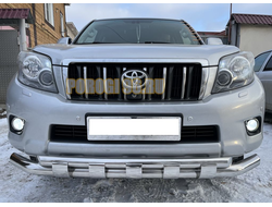 Защита переднего бампера двойная с перемычками d76/60 для Toyota Land Cruiser Prado 150 (2010-...)