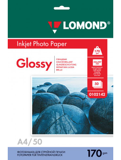 Односторонняя Глянцевая фотобумага Lomond для струйной печати, A4, 170 г/м2, 50 листов.