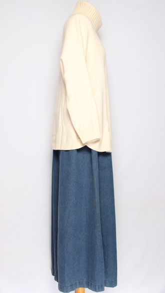 Свитер "ПУГОВИЦЫ СБОКУ И РАЗРЕЗЫ" морская волна, белый   р.46-54