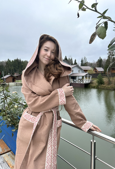 Халат для бани «Легкий пар» из вафельного льна, кирпичный