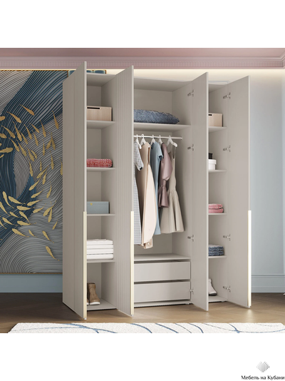 Тефия шкаф четырехстворчатый для одежды 1500х520х2200 Тефия / Софт Сантьяго