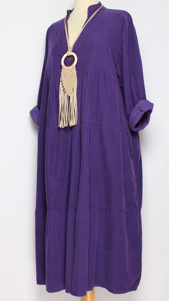 Платье Бохо "Стойка вельветовое " три яруса сиреневое до р.56