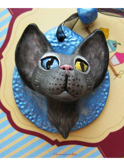 Лунный котик. Необычная подвеска с кошкой из полимерной глины