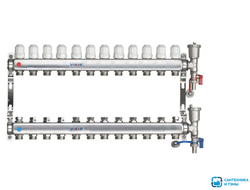Коллекторный блок нерж в сборе с вентилями без кранов 12 выходов