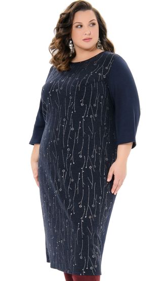 Комфортное платье полуприлегающего силуэта из джерси Арт. 2718109 (Цвет темно-синий) Размеры 50-80