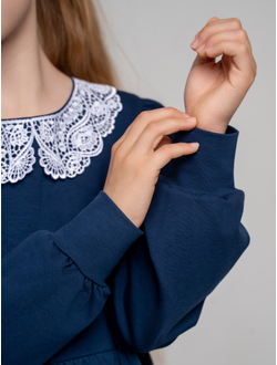 Платье синее с кружевным воротником