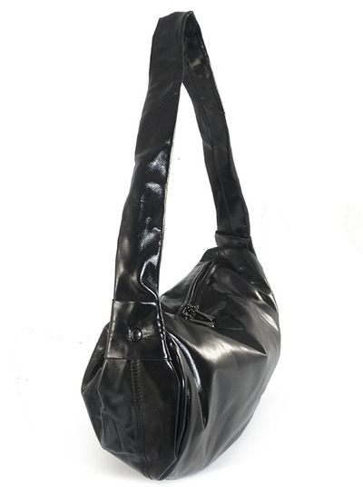 (АРТИКУЛ: 9702/1/5) СУМКА-МЕШОК ЖЕНСКАЯ, БОЛЬШАЯ, НАТУРАЛЬНАЯ КОЖА С ГЛЯНЦЕМ, ЧЕРНАЯ, ЧЕРЕЗ ПЛЕЧО