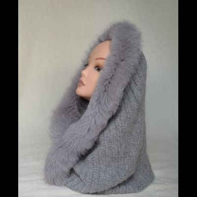 Шарф труба женский с меховой оторочкой вязаный Италия Vizio Space KSP серый