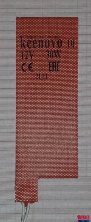 Гибкая нагревающая пластина 30 Вт 12 В (70х180) (терм.10) Keenovo (выносной датчик на +10 градусов, без 3М скотча) (Подогрев АКБ и др.)