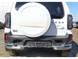 Защита заднего бампера угловая двойная d60/d42 для Lada Niva Travel (2021-...)