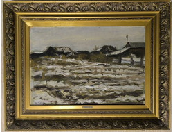 Слюсарев И.К. Огороды 1936 г. Картон, масло 44Х64 (265/13)