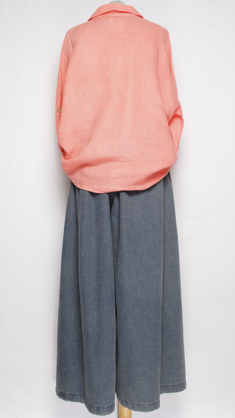 РУБАШКА-жакет ЛЁН "КИМОНО КАРМАН" коралл, апельсин до р.54