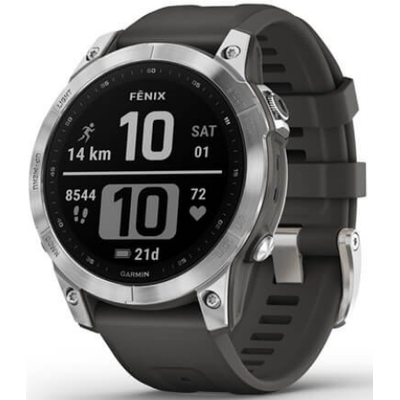 Умные часы Garmin Fenix 7 серебристый с графитовым силиконовым ремешком