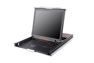 Выдвижная LCD KVM консоль Kinan 19&quot;, Dual Rail, PS/2, USB, Клавиатура Ultra-Slim, Тачпад, TFT-дисплей, 8 портов, каскадное подключение до 256 устройств, разрешение до 1280x1024 75Hz, локальная (без удаленного доступа через интернет) (DL1908)