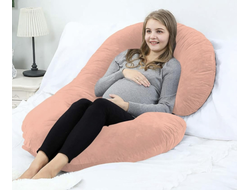 Подушка Рогалик для беременных, 340 см+ наволочка на молнии хлопковый сатин цвет персик