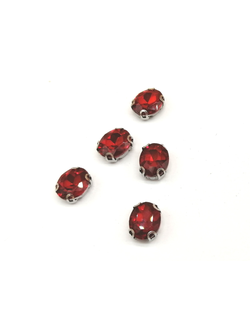 Стразы стеклянные пришивные в цапах,  8*10 мм цвет красный