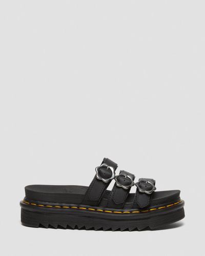 БОСОНОЖКИ DR. MARTENS BLAIRE FLOWER BUCKLE LEATHER SLIDE черные