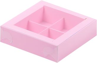 Коробка на 4 конфет с прозр. кр. (розовая), 120*120*30мм