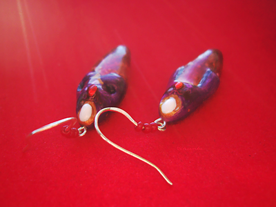 Серьги-капли "Славянская Колдунья" из холодного фарфора и чешского бисера