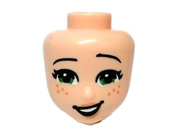 Mini Doll, Head Friends with Green Eyes, Black Eyebrows, Open Mouth Lopsided Smile and Freckles Pattern, Light Nougat (84067 / 6373405)