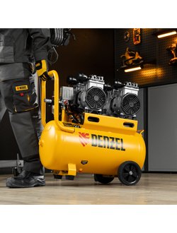 Компрессор безмасляный, малошумный DLS 2200/50, 2200 Вт, 2x1100, 50 л, 380 л/мин Denzel
