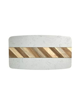 Блюдо для подачи овал. 32*18 см. белое, мармор, с дерев. Вставкой