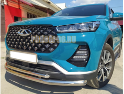 Защита переднего бампера двойная d60/42 для Chery Tiggo 7 Pro 2021-