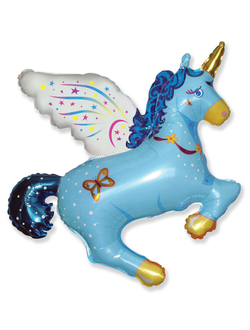 Шар фольгированный с гелием "Единорог синий" 111см
