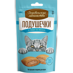 Деревенские лакомства, Подушечки с пюре из лосося для кошек, 30 гр