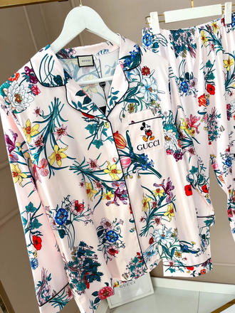 Пижама Guc с цветочным принтом цвет бело-розовый