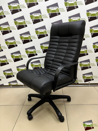 Кресло руководителя Атлант (Кожа иск., DO, №350 (черный), ТГ, PL, ролик ст.)