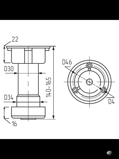 Опора кухонная регулируемая 145-165мм, разборная, черная (без клипсы) под саморез