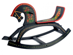 Лошадка качалка детская с ручной авторской росписью черный фон