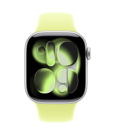 Apple Watch Series 11 (GPS) 42mm Silver Aluminum Case with Neon Yellow Sport Band (Серебристый)