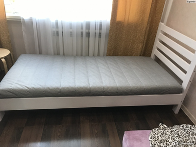 Кровать "Вероника" массив сосны ламели белый античный (Браво)