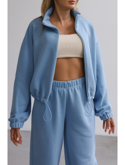 Брюки c манжетами хлопковый велюр (небесный)