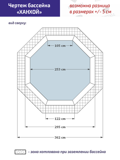 Деревянный каркасный бассейн "Ханхой" 250 х 250 х 145 см Кристалл