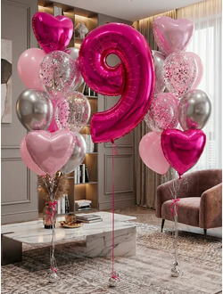 Шары на 9 лет с цифрой и фонтаны