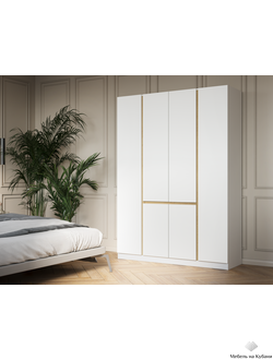 Мадера Шкаф М1500.4 Белый/Вставка Дуб крафт золотой