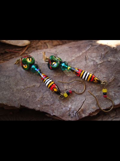 "Ква-ква-сказка", длинные серьги с лягушками и чешским стеклом