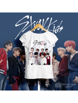 Печать на белой майке "Stray Kids"