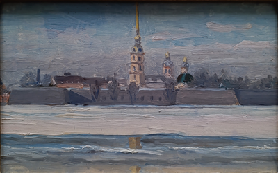 "В апреле" картон масло Чепурко В.А. 1998 год